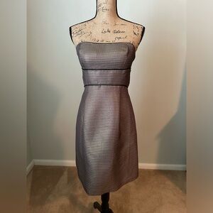 Max & Cleo Strapless Mini Cocktail Dress. Size 6. Gold and black tones.